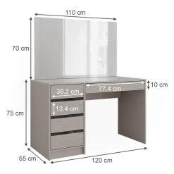 Schminktisch Sherry Cashmere 120 cm mit Spiegel Vicco