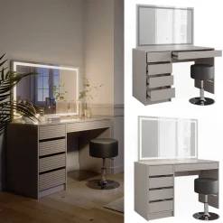 Schminktisch Sherry Cashmere 120 cm mit LED-Spiegel und Hocker Vicco