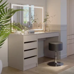 Schminktisch Sherry Cashmere 120 cm mit LED-Spiegel und Hocker Vicco