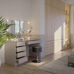 Schminktisch Sherry Cashmere 120 cm mit Spiegel, Hocker & LED-Beleuchtung Vicco