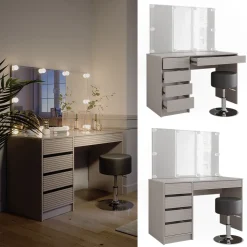 Schminktisch Sherry Cashmere 120 cm mit Spiegel, Hocker & LED-Beleuchtung Vicco