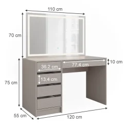 Schminktisch Sherry Cashmere 120 cm mit LED-Spiegel Vicco