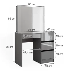 Schminktisch Sherry Grau 90 cm mit Spiegel Vicco