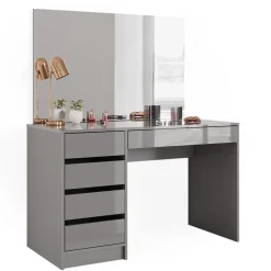 Schminktisch Sherry Grau 120 cm mit LED Beleuchtung und Hocker Vicco