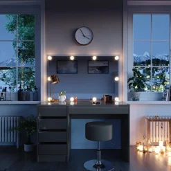 Schminktisch Sherry Grau 120 cm mit LED Beleuchtung und Hocker Vicco