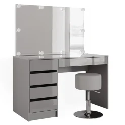 Schminktisch Sherry Grau 120 cm mit LED Beleuchtung und Hocker Vicco