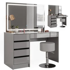 Schminktisch Sherry Grau 120 cm mit LED-Spiegel und Hocker Vicco