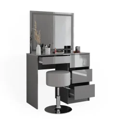 Schminktisch Sherry Grau 90 cm mit LED Spiegel und Hocker Vicco