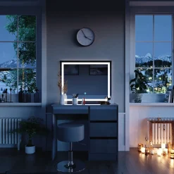 Schminktisch Sherry Grau 90 cm mit LED Spiegel und Hocker Vicco