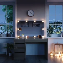 Schminktisch Sherry Grau 120 cm mit LED Beleuchtung Vicco