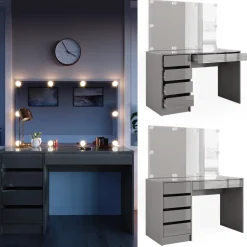 Schminktisch Sherry Grau 120 cm mit LED Beleuchtung Vicco