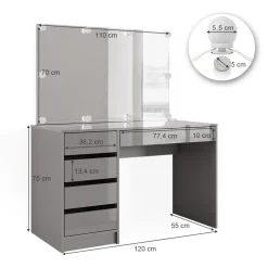 Schminktisch Sherry Grau 120 cm mit LED Beleuchtung Vicco