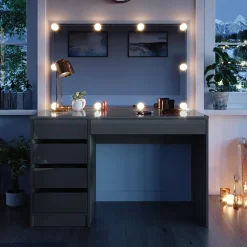 Schminktisch Sherry Grau 120 cm mit LED Beleuchtung Vicco