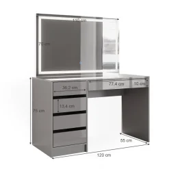 Schminktisch Sherry Grau 120 cm mit LED-Spiegel Vicco