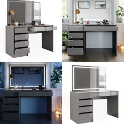 Schminktisch Sherry Grau 120 cm mit LED-Spiegel Vicco