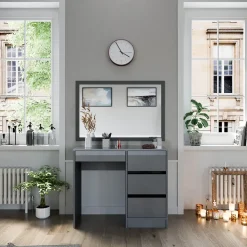 Schminktisch Sherry Grau Hochglanz 90 cm mit 4 Schubladen Vicco