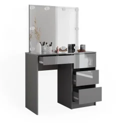 Schminktisch Sherry Grau 90 cm mit LED Beleuchtung und Hocker Vicco