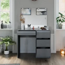 Schminktisch Sherry Grau 90 cm mit LED Beleuchtung und Hocker Vicco