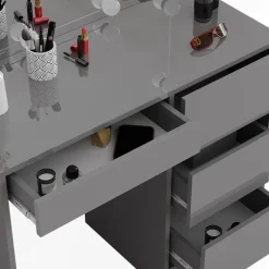 Schminktisch Sherry Grau 90 cm mit LED Beleuchtung und Hocker Vicco