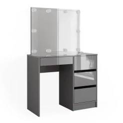 Schminktisch Sherry Grau 90 cm mit LED Beleuchtung und Hocker Vicco