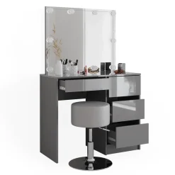 Schminktisch Sherry Grau 90 cm mit LED Beleuchtung und Hocker Vicco