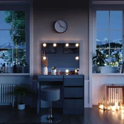 Schminktisch Sherry Grau 90 cm mit LED Beleuchtung und Hocker Vicco