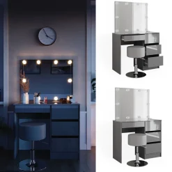 Schminktisch Sherry Grau 90 cm mit LED Beleuchtung und Hocker Vicco