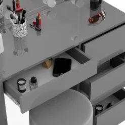 Schminktisch Sherry Grau 90 cm mit LED Beleuchtung und Hocker Vicco