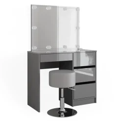 Schminktisch Sherry Grau 90 cm mit LED Beleuchtung und Hocker Vicco