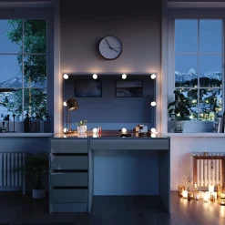 Schminktisch Sherry Greige 120 cm mit LED-Kette Vicco