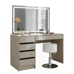 Schminktisch Sherry Greige 120 cm mit LED-Spiegel und Hocker Vicco