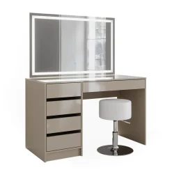 Schminktisch Sherry Greige 120 cm mit LED-Spiegel und Hocker Vicco