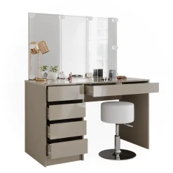 Schminktisch Sherry Greige 120 cm mit LED Beleuchtung und Hocker Vicco