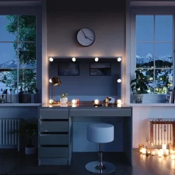 Schminktisch Sherry Greige 120 cm mit LED Beleuchtung und Hocker Vicco