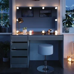 Schminktisch Sherry Greige 120 cm mit LED Beleuchtung und Hocker Vicco