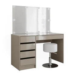 Schminktisch Sherry Greige 120 cm mit LED Beleuchtung und Hocker Vicco
