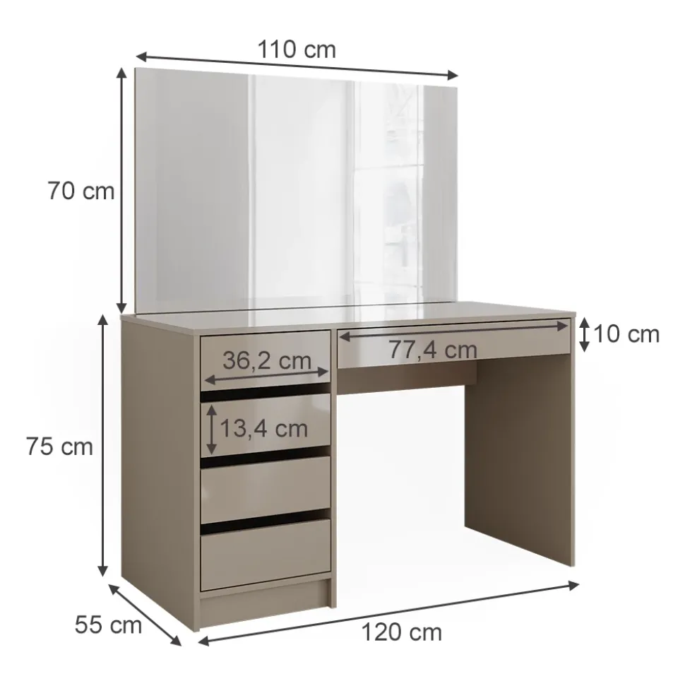 Schminktisch Sherry Greige 120 cm mit Spiegel Vicco