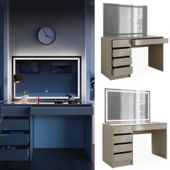 Schminktisch Sherry Greige Hochglanz 120 cm mit LED-Spiegel Vicco