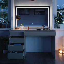 Schminktisch Sherry Greige Hochglanz 120 cm mit LED-Spiegel Vicco