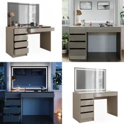 Schminktisch Sherry Greige Hochglanz 120 cm mit LED-Spiegel Vicco