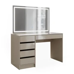 Schminktisch Sherry Greige Hochglanz 120 cm mit LED-Spiegel Vicco