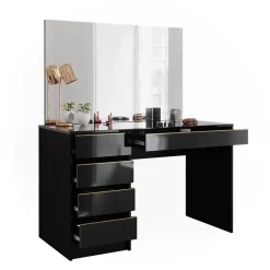 Schminktisch Sherry Schwarz/Gold 120 cm mit Spiegel Vicco