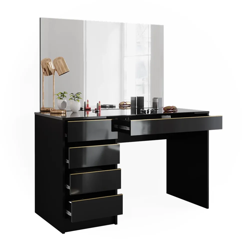 Schminktisch Sherry Schwarz/Gold 120 cm mit Spiegel Vicco