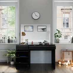 Schminktisch Sherry Schwarz/Gold 120 cm mit Spiegel Vicco