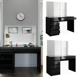 Schminktisch Sherry Schwarz/Gold 120 cm mit Spiegel Vicco