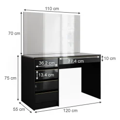 Schminktisch Sherry Schwarz/Gold 120 cm mit Spiegel Vicco