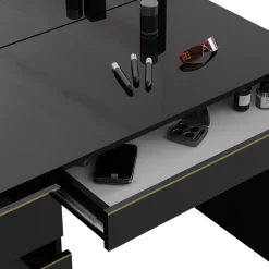 Schminktisch Sherry Schwarz/Gold 120 cm mit Spiegel Vicco