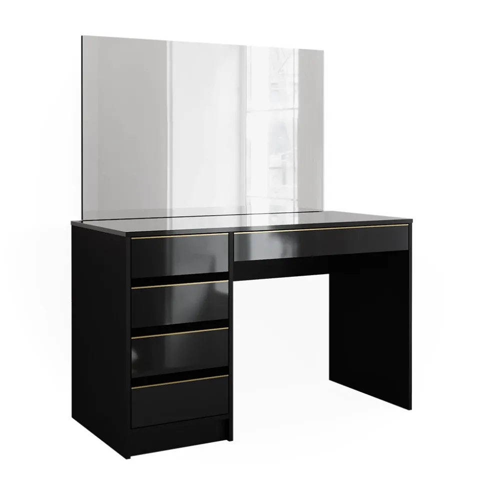 Schminktisch Sherry Schwarz/Gold 120 cm mit Spiegel Vicco