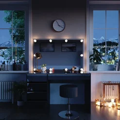 Schminktisch Sherry Schwarz/Gold 120 cm mit LED Beleuchtung und Hocker Vicco