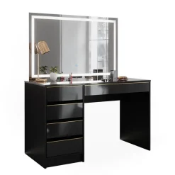 Schminktisch Sherry Schwarz/Gold 120 cm mit LED-Spiegel Vicco